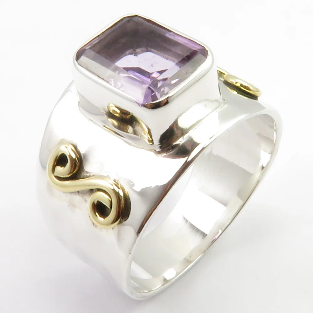 

Amethysts Ring Sz 8.75 Solid Silver Wedding Engagement Jewellery Unique Designed