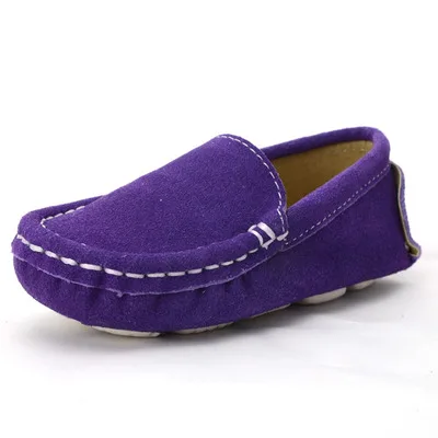 Детская обувь для девочек кожаная обувь для мальчиков Мокасины Туфли однотонного цвета плоская подошва Детские Лоферы детские мокасины на плоской подошве евро 19-30 - Цвет: Фиолетовый