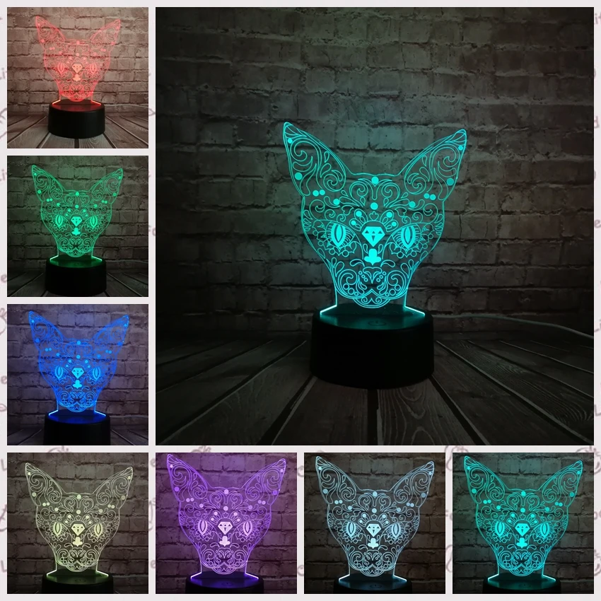 3D Кот серии ленивый кот ходьба кошка Многоцветный Светодиодный Ночник