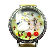 TOP Mini 3d coréenne Blanc Swan fleurs BRICOLAGE argile strass montre femmes Coréenne analogique quartz robe montre-bracelet Étudiant École