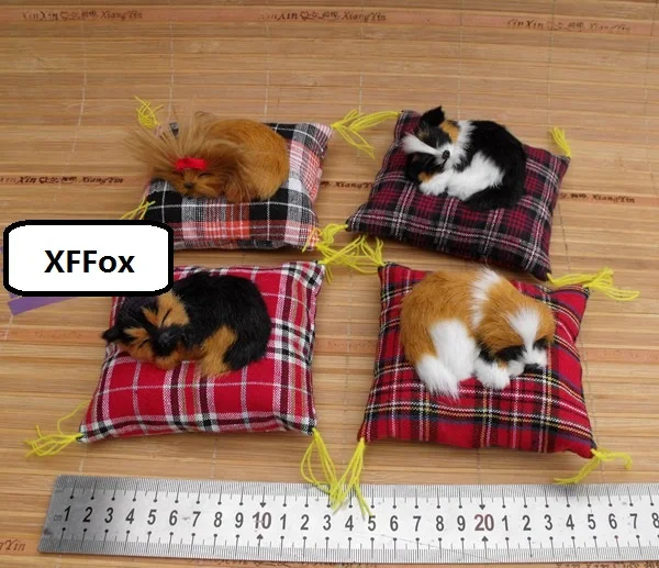 

4 pieces a lot real life sleeping dog models plastic&furs mini dog dolls gift about 10cm xf1458