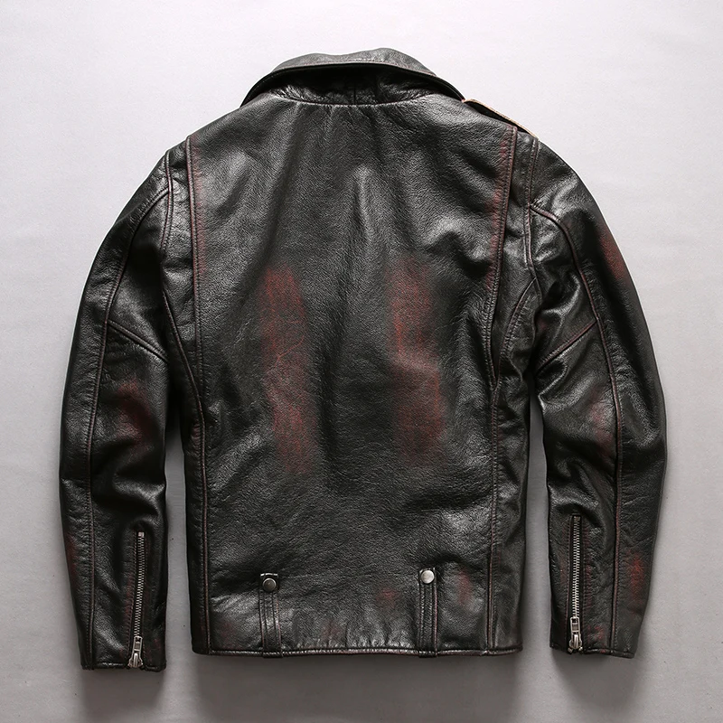 Blog simple design good quality coat men's cow leather jacket mens genuine cowhide leather vintage rider jacket NF_1834