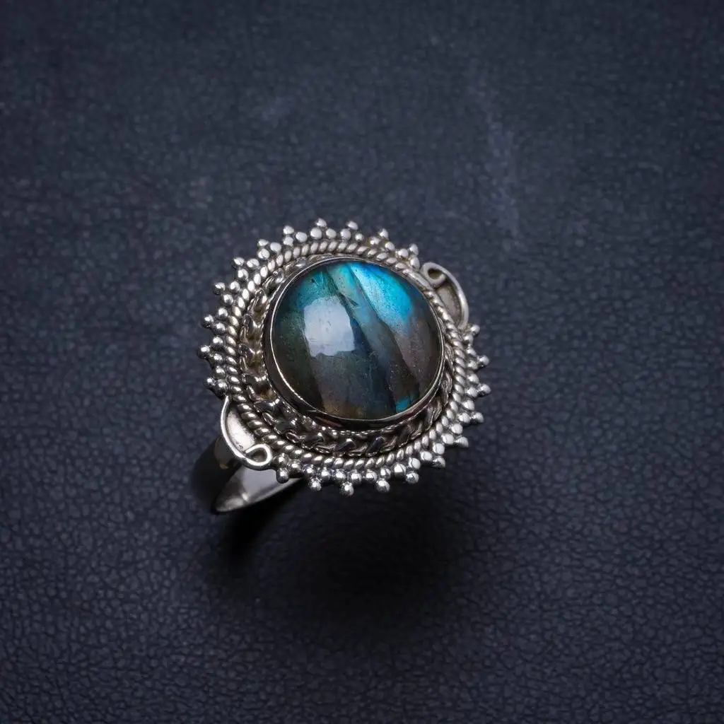 

Natural Labradorite Handmade Unique 925 Sterling Silver Ring, US size 7.75 X2089