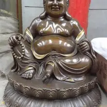 S01824 3" Китайский Чистая Бронзовый Буддизм Храм Счастливый Смех Статуи Будды Майтреи