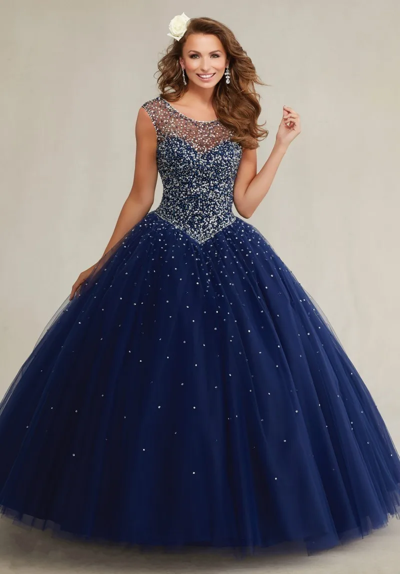 

Dress for 15 Years Cheap Masquerade Champagne Navy Blue Quinceanera Dresses 2018 Sweet Girls Party Ball Gown Pearls Crystals