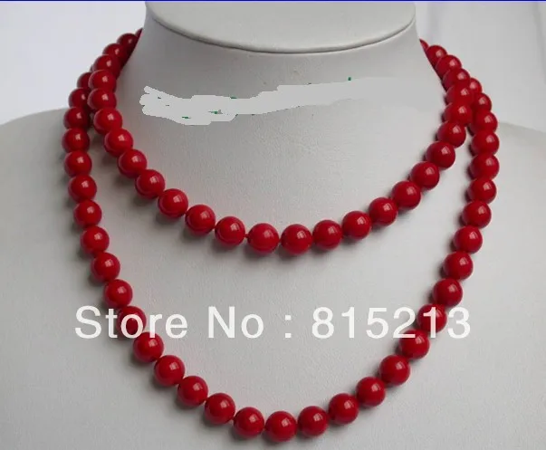 

FREE SHIPPING>@@> N95 Amazing long 34" 10mm round red natural coral beads necklace