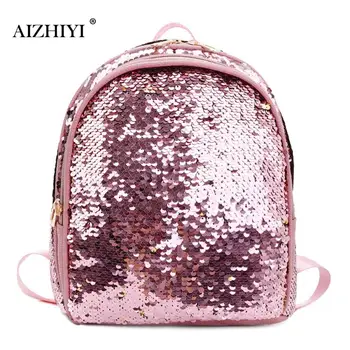 

Fashion Women's Shinning Glitter Bling Backpack Sequins PU Leather Mini Backpack Preppy Travel School Bag mochila mujer 2019new