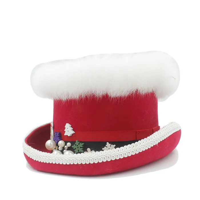 Top Hat 15 см(5.89 дюйма) шерсть красный Для женщин Рождество Top Hat для модных леди Queen Fedora Безумный Шляпник магическое шоу шапки