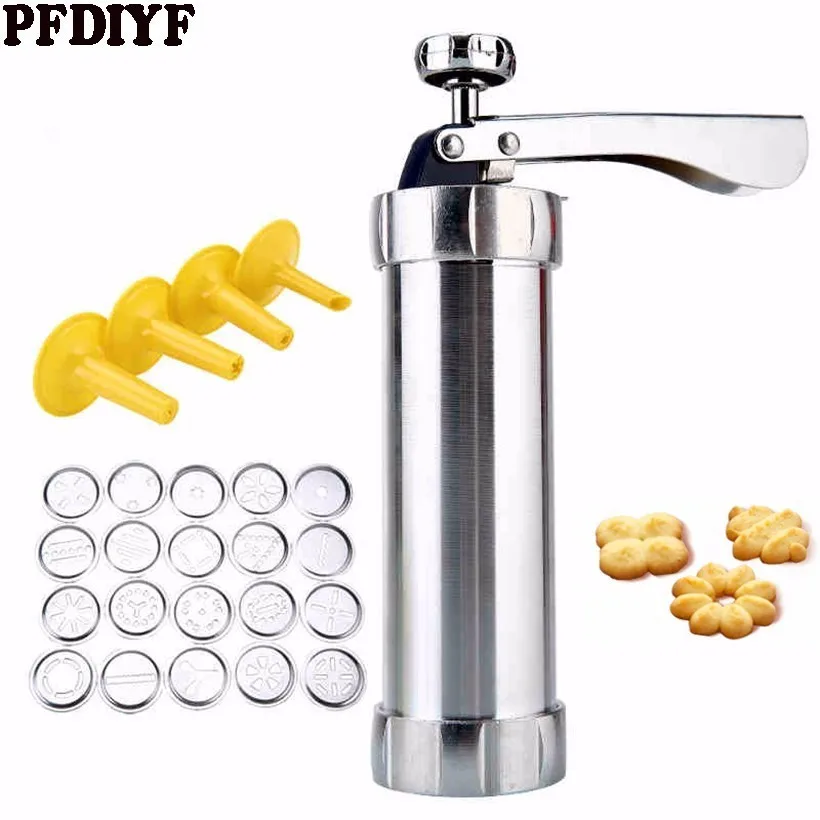 

Manual Cookies Press Cutter With 20 Cookie Molds and 4 Nozzles Baking Tools Cookie Biscuits Press Machine Kitchen Tool Bakeware