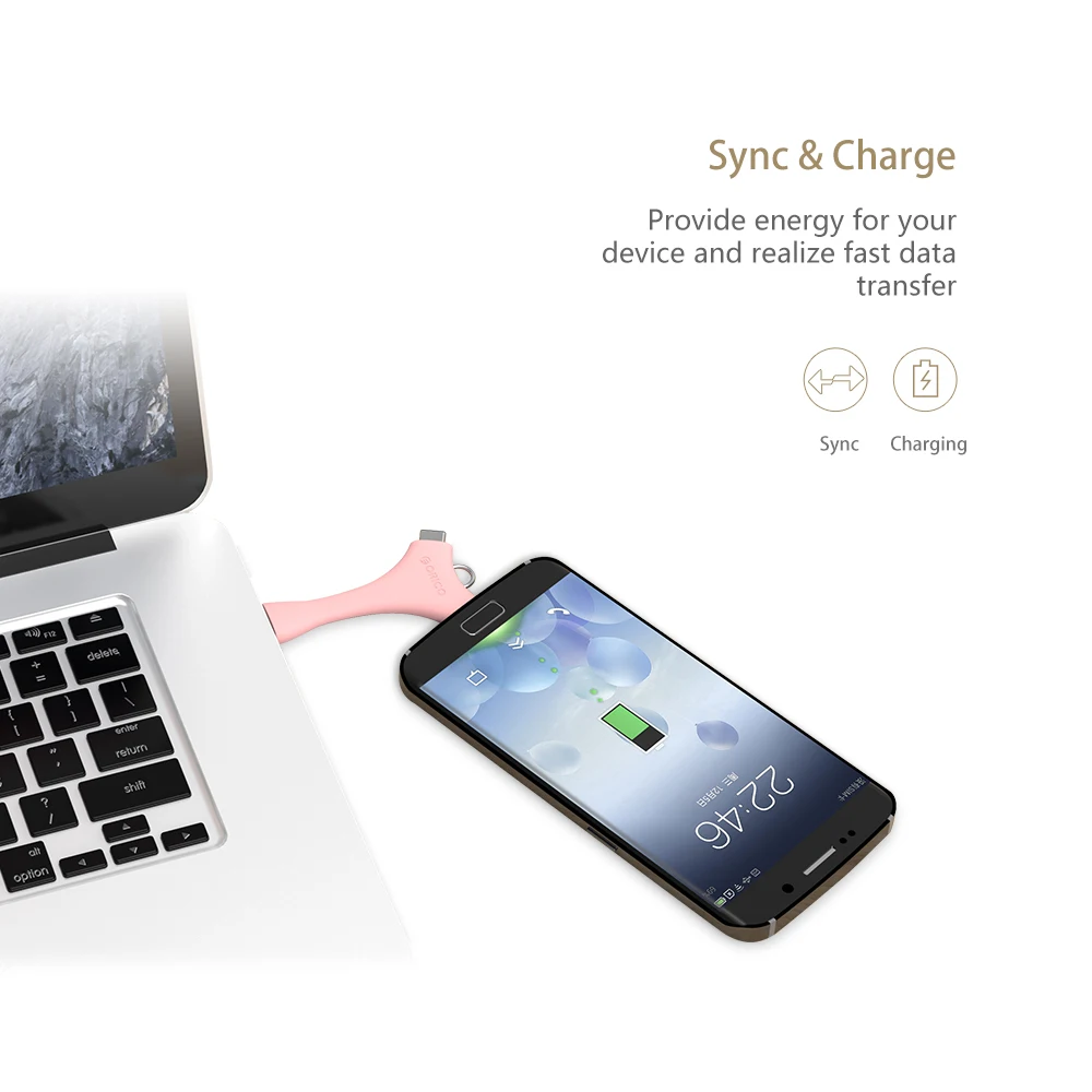 ORICO C1 2 в 1 USB кабель с двумя портами Micro B + Type C портативный для зарядки и