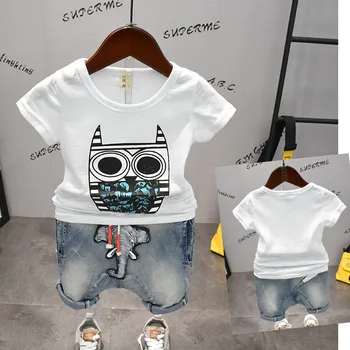 

Toddler Baby Boys Clothes Set Kids Plain T Shirt + Elephant Jeans Clothing Suit Kids Boy Harem Pants Cartoon Clothes Summer 2019