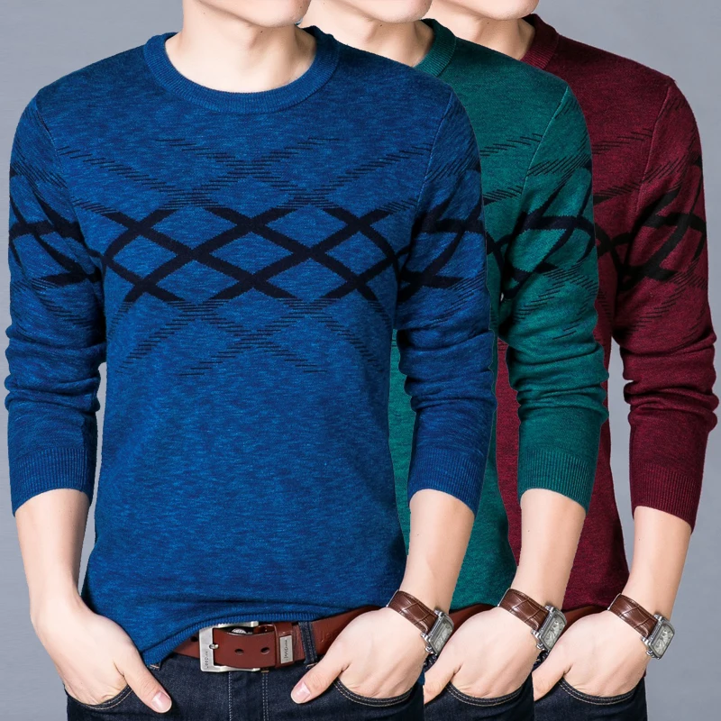Men Brand Clothing Knitted Cotton Sweater Men Casual Striped Mens