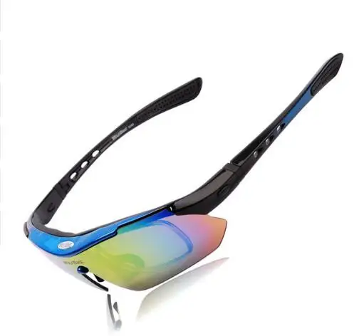 WOLFBIKE поляризованные очки с 5 линзами для езды на велосипеде, солнцезащитные очки, мужские спортивные очки для велосипеда, солнцезащитные очки для езды на велосипеде, лыжах, очки красного цвета - Цвет: Темно-синий