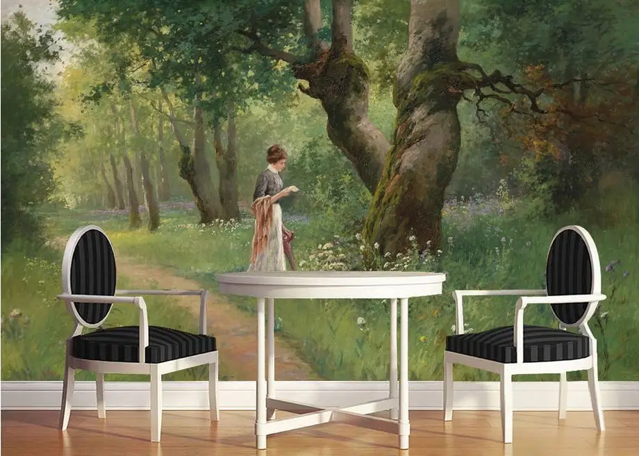 

customized photo wallpaper murals Europe Landscape painting Woman reading TV backdrop wallpaper for walls 3d living room