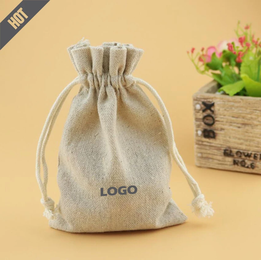 

Linen Drawstring Bag Jewelry Pouch Cosmetic/Storage/Wedding/Packing/Gift/Earrings/Bead Sack Natural Color Custom Logo Print 100p