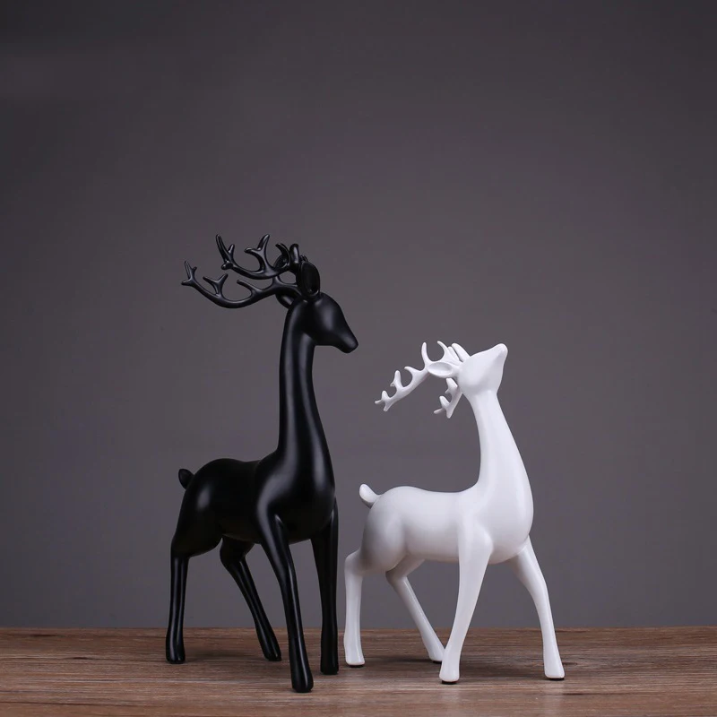 1 Set Black and white Deer statue Sculptures Modern European Style Resin Deers Living Room Bedroom  - 32956590143