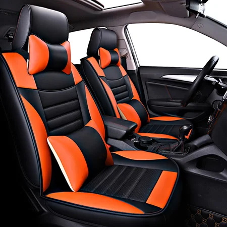 Передняя+ задняя) Специальные кожаные чехлы для автомобильных сидений для Nissan Qashqai Note Мурано МАРТА Teana Tiida Almera X-trai автомобильные аксессуары - Название цвета: Orange Luxury