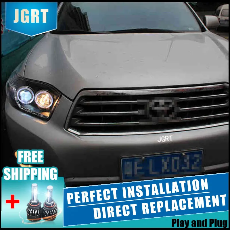 Skup 2 sztuk LED reflektory dla Toyota Highlander 2009 2011 samochodów Led światła podwójne soczewki ksenonowe akcesoria samochodowe do jazdy dziennej światła