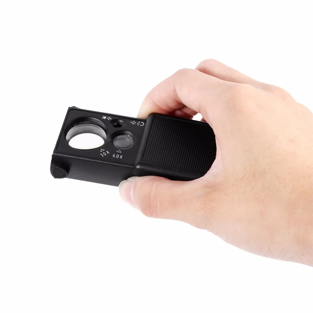 New Mini 30X/60X Double Lenses Pocket Jewelry Magnifier with LED UV