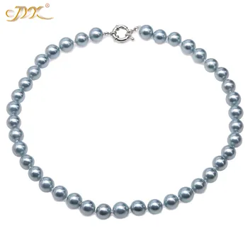 

JYX charming Bohimia SeaShell Pearl Necklace Jewelry 10-10.5mm Round grey Shell Pearl Necklace 18" High Luster gift for women