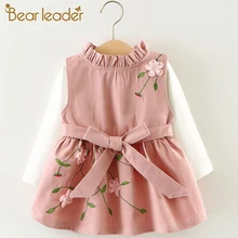 Bear Leader/ г. Новинка, стильное осеннее платье для маленьких девочек, комплект, детский хлопковый топ+ платье с цветочным рисунком для малышей платье на день рождения, 2 шт