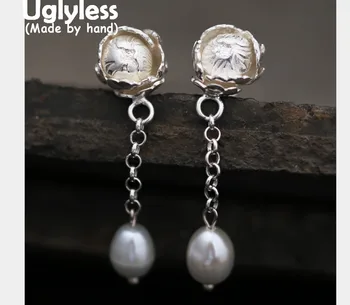

Uglyless Real S990 Fine Silver Flower Buds Earrings for Women Elegant Natural Pearls Fine Jewelry Handmade Floral Brincos Bijoux