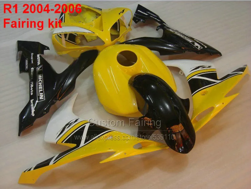 Бесплатный заказ Обтекатели для Yamaha YZF R1 2004 2005-2006 гг. 04 05 06(желтый, черный) обтекатель комплект литьем под давлением SZ64