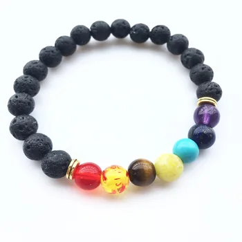 

Chakra 8mm lava-rock beads bracelet colorful Chakra energy yoga bead bracelet 120pcs/lot free shipping