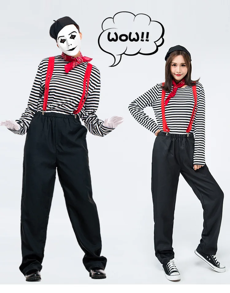 Тип Mime актёров влюбленных мужчин и женщин костюм клоуна для косплея на Хэллоуин комические артисты сценическая форма пленников L1891028