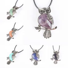 Посеребренный авантюрин говлит Малахит опал лазурит тигровый глаз розовый Кварцевый Кристалл бисера Сова кулон 1 шт