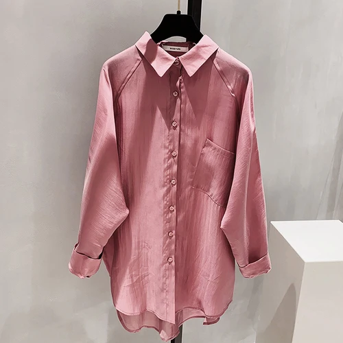 red Blusas блузка, женские рубашки весна лето, отложной воротник, шифон, однотонный рукав «летучая мышь», длинный однобортный - Цвет: red
