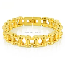 8.86″ 12mm High Quality18K Gold Tone Punk Stainless Steel Bracelet Mens Biker Bicycle Motorcycle Chain Bracelets Jewelry