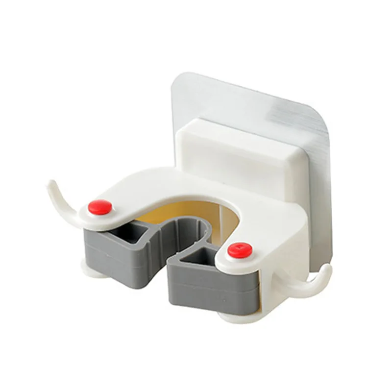 White Adhesive Wall-Mounted Mop Hooks Broom Hanger Clip Seamless Hook Bathroom Kitchen Organizer Tools can CSV - Цвет: White