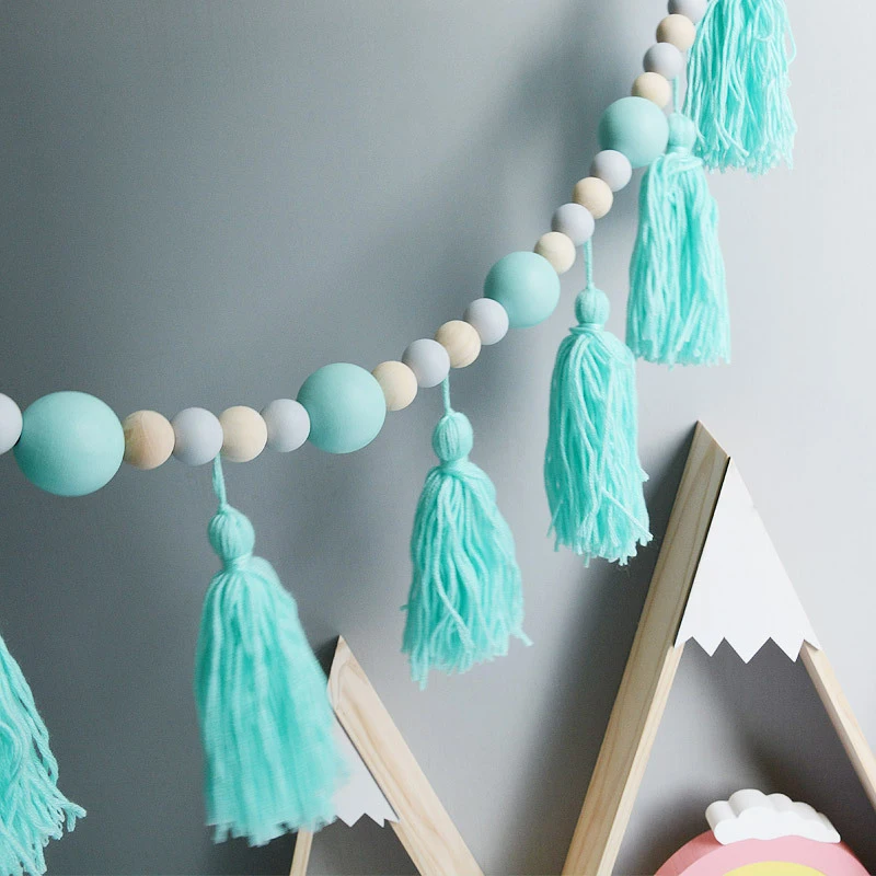 Home Decor Wooden Beads String Tassel String Wall Tent Room