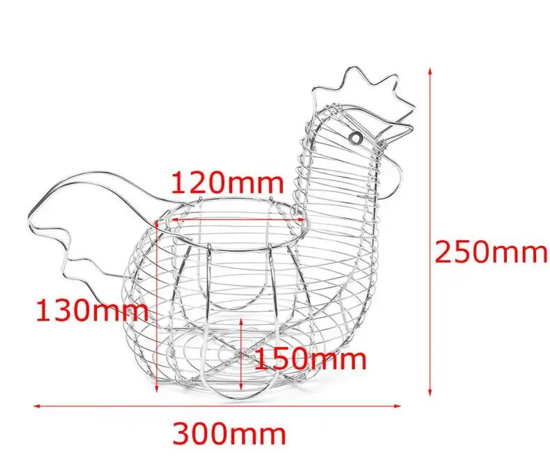 Metal Silver Chicken Shape Iron Wire Eggs Fruits Storage Basket Holder Vegetables Container Organizer Household Supplies