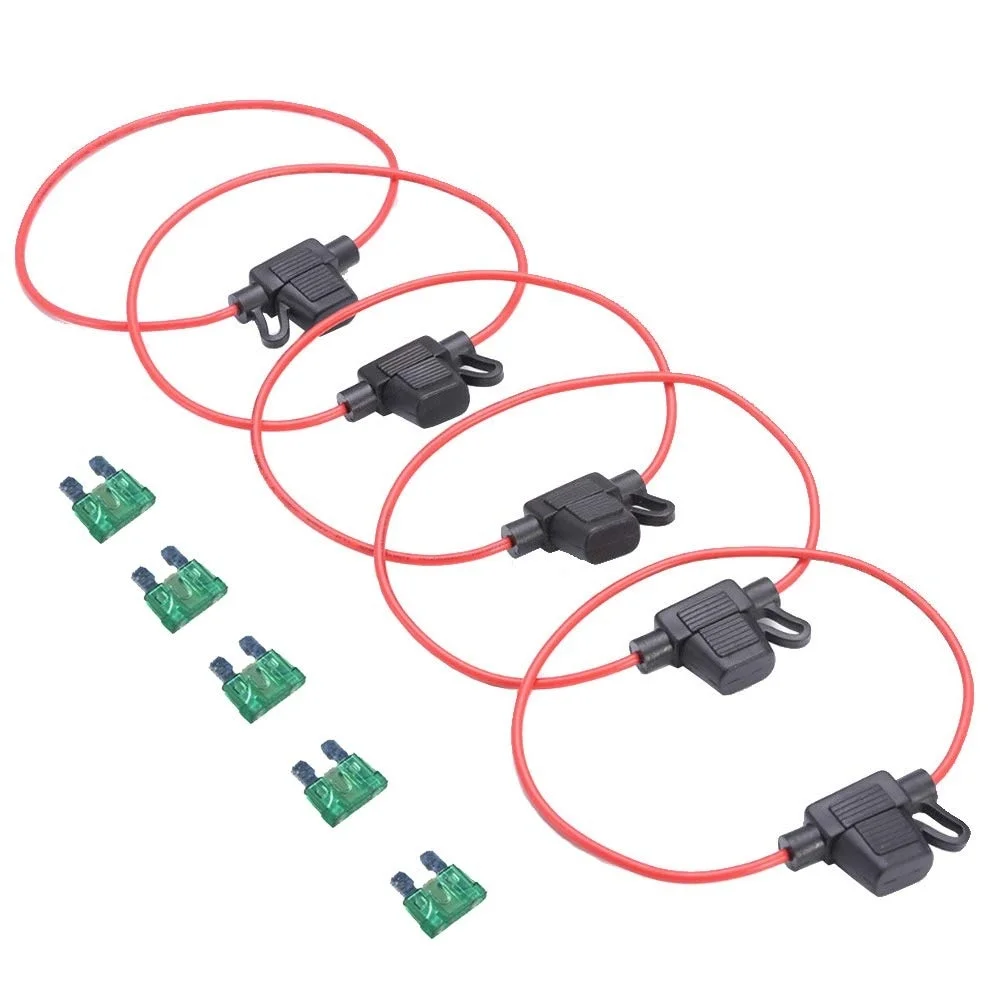 5Pcs 14 Gauge ATC ATO Fuse Holder In-Line Wire Copper 12V 30A Fuse Waterproof Standard Wiring Harness Car Accessories