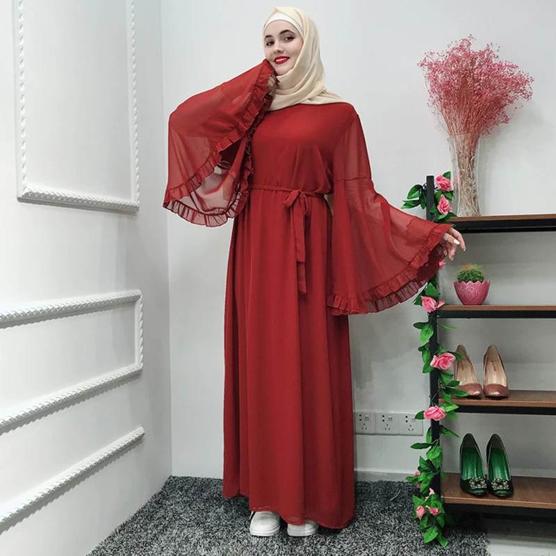 Chifffon Vestidos Рамадан кафтан абайя, арабское мусульманское Макси платье кафтан Elbise Hijab Eid платья Robe Femme Musulmane