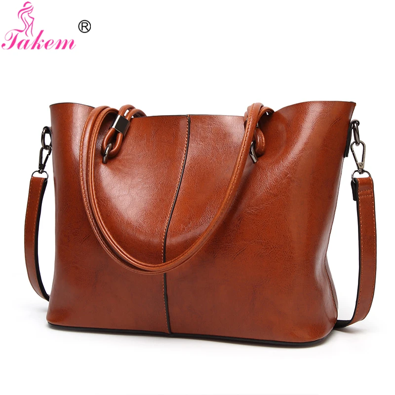 

TAKEM Women Handbag Women's vintage Leather Shoulder Messenger Bag Casual Totes Bags Female High Quality Fashion Luxury Brand
