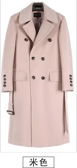 beige S-6XL! Длинное кашемировое пальто выше колена для мужчин, новое деловое шерстяное пальто с большим отворотом, ветровка для мужчин - Цвет: beige