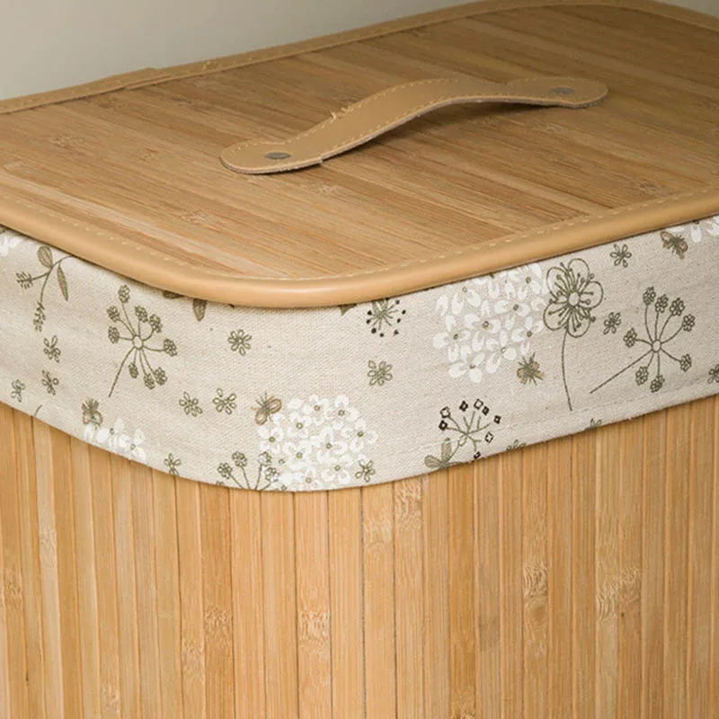 

Folding Bamboo Storage Basket Large Storage Laundry Bin Box with Lid and Removable Lace HTQ99
