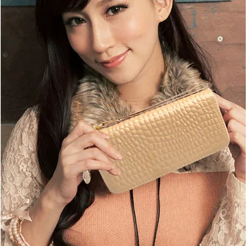 

Fashion Women Long Purses Leather Solid Color Crocodile Skin Pattern Double Zipper Ladies Wallets Clutch Coin Card Bag MSJ99