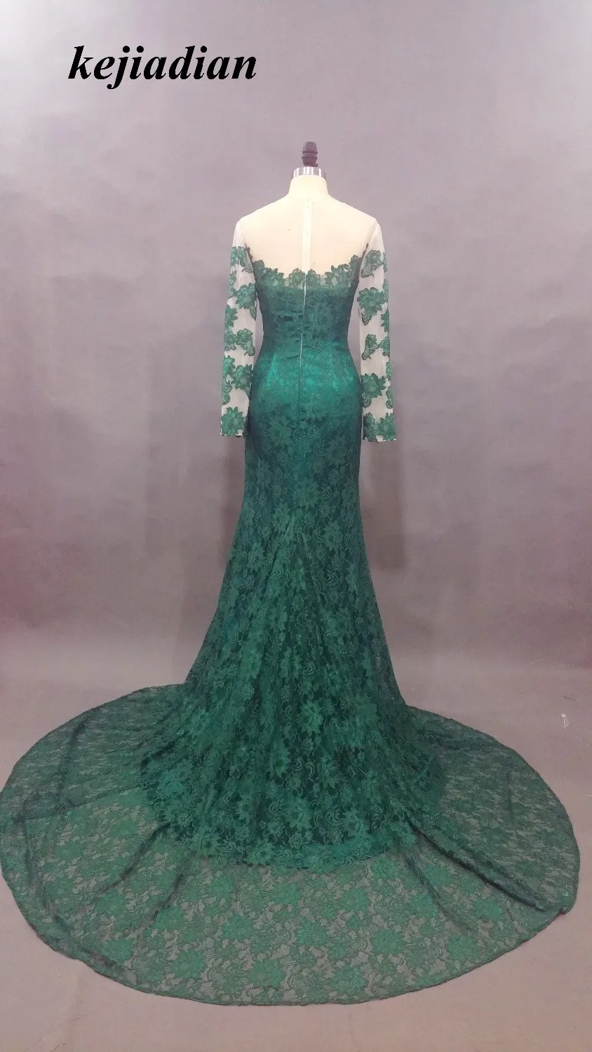 Robe de Soiree вечернее платье с длинными рукавами кружевное темно-Русалочка Выпускные Платья вечерние сексуальные Изумрудное вечернее платье