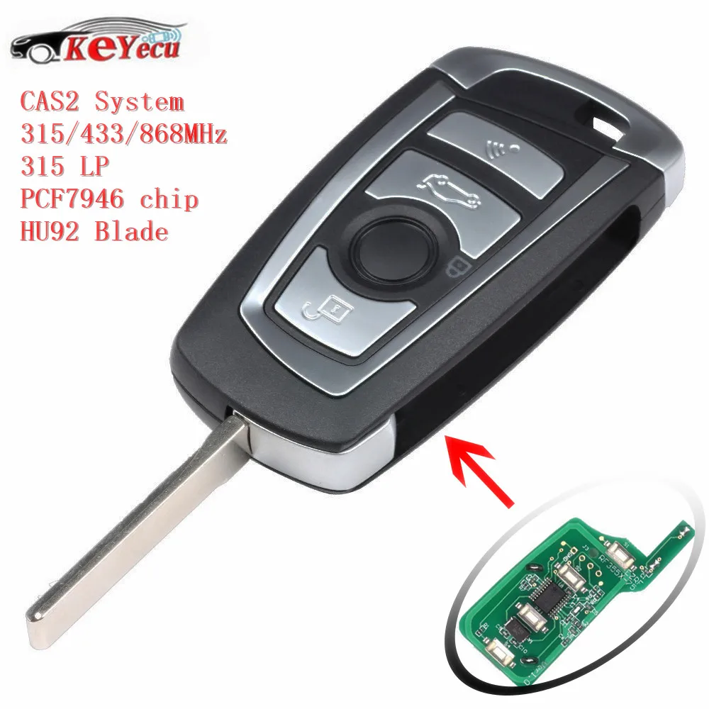 

KEYECU CAS2 Remote Key 4 Button 315MHz 433MHz 868MHz 315LP With PCF7946 Chip HU92 Blade for BMW 3,5,6,7,X3,X5,Z3,Z4,Z8 Series