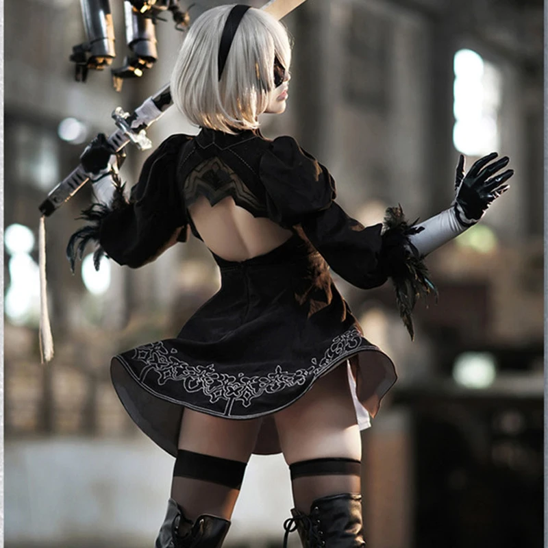 Костюм для косплея Nier Automata 2B аниме платье на Хэллоуин униформа бесплатная