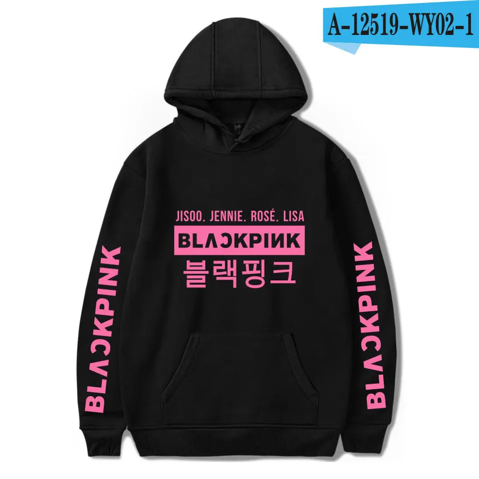 Luckfidayf Blackpink kpop толстовки с надписью Женская толстовка из хлопка с длинным рукавом черный розовый kpop повседневная одежда 4xl - Цвет: black