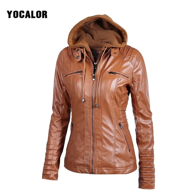 2017 Autumn Zipper Leather Hooded Basic Oversized Jacket Women Loose Casaco Feminino Coat Bolero 