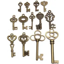 Ассорти Античная Винтаж Состаренный вид Бронзовые Подвески Винтаж ключ Коллекционные вещи отмычек милое сердце подвеской в виде банта 13 шт./компл