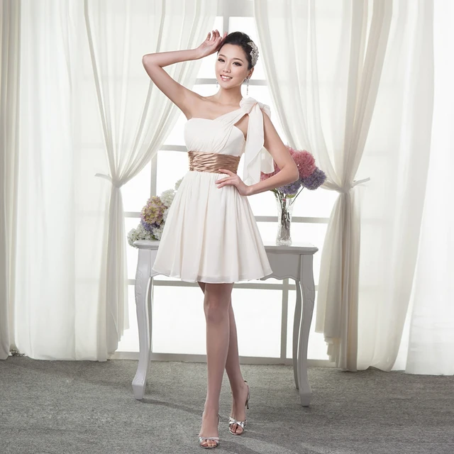Ball Lily Short One Shoulder Chiffon Bridesmaid Dresses Zipper Up Ball Lily Short One Shoulder Chiffon Bridesmaid Dresses Zipper Up Custom Made Size 2 16