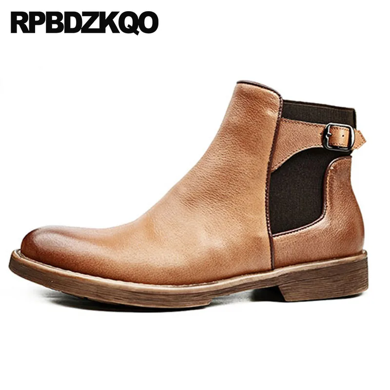 Grano De Hecha Vestido Zapatos Tobillo A Falsa Genuino Invierno Botas Marrón Completo Piel Caliente Hombre Negro Otoño Para Formal Chelsea Cuero Mano marrón Botines Retro HCdn506d