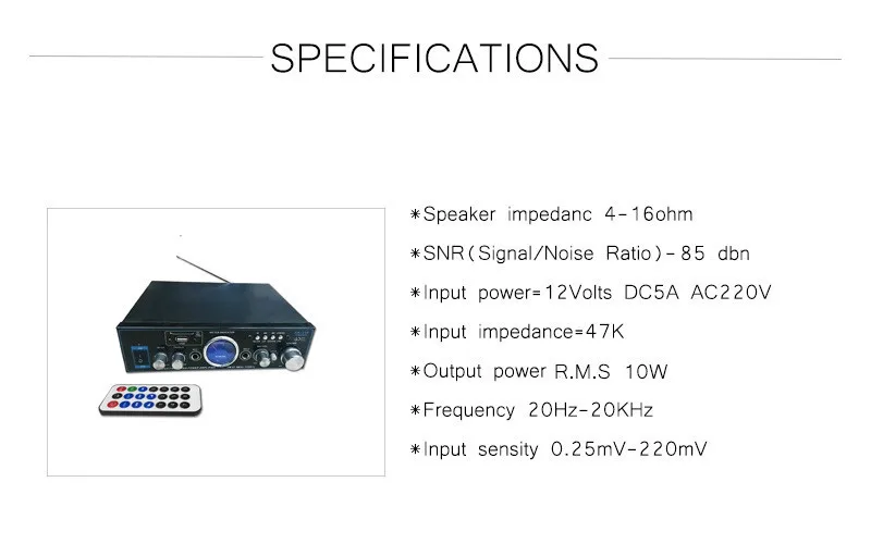 Vancord 2017 New High Quality 2CH Mini HiFi Audio Stereo12V AMP Audio Amplifier with USB For ipod Car Home MP3 FM BL AK-316 (3)